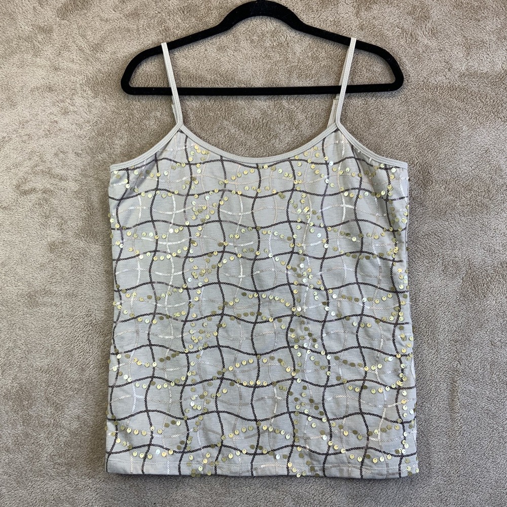 NOS VTG 90s Y2K Sequined Knit Tank Top Sz L Whimsigoth Fairy Grunge Festival NEW